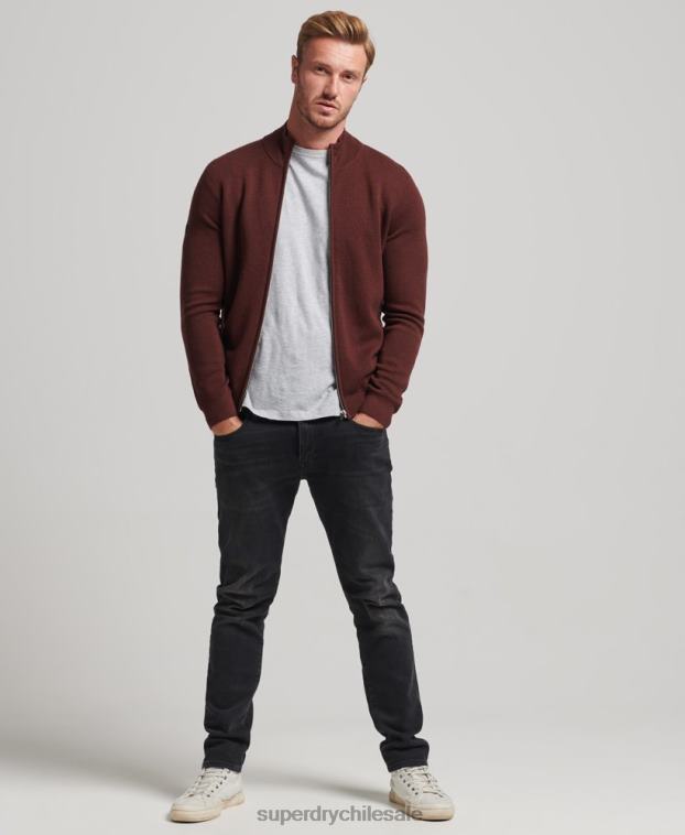 hombres Superdry marrón cárdigan de punto con cremallera en merino 2R68Z1256