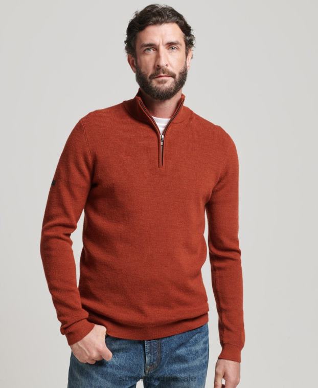 hombres Superdry marrón jersey de merino con media cremallera 2R68Z1258