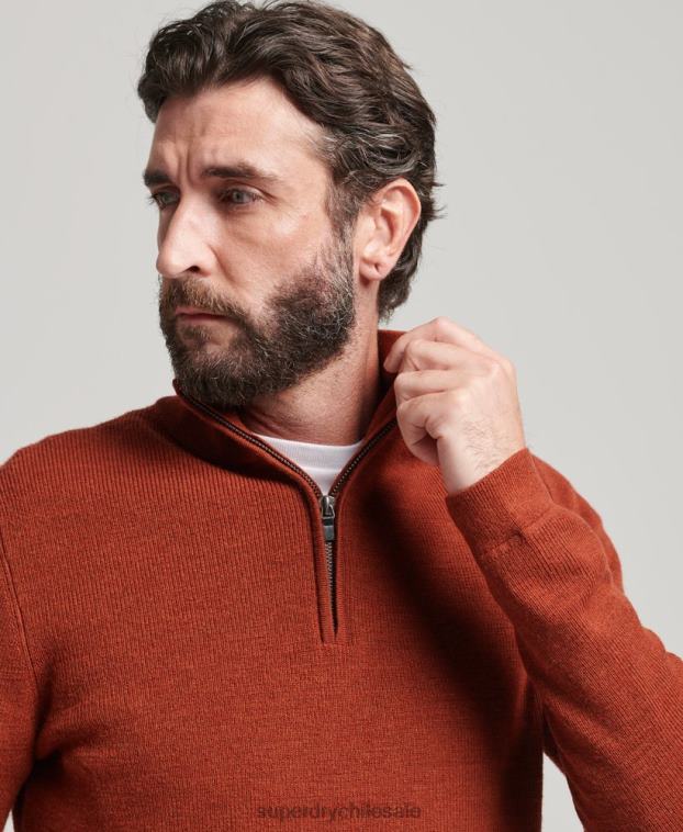 hombres Superdry marrón jersey de merino con media cremallera 2R68Z1258