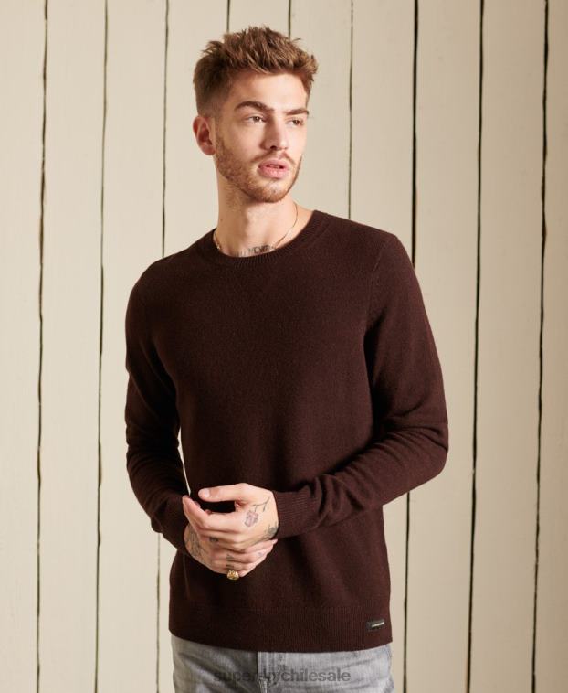 hombres Superdry marrón suéter ligero de lana de cordero 2R68Z5292