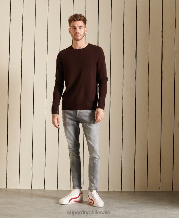 hombres Superdry marrón suéter ligero de lana de cordero 2R68Z5292