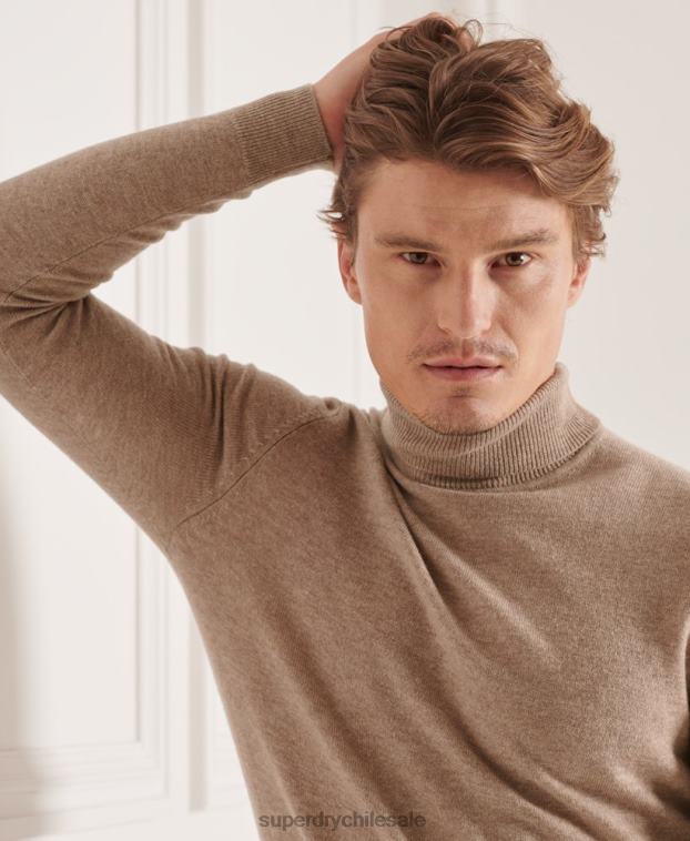 hombres Superdry marrón suéter studios de lana de cordero con cuello vuelto 2R68Z5319