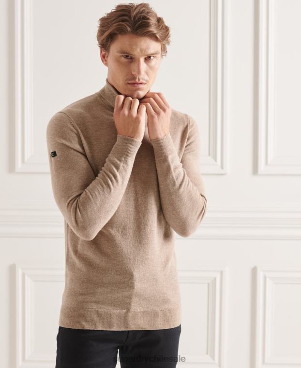 hombres Superdry marrón suéter studios de lana de cordero con cuello vuelto 2R68Z5319