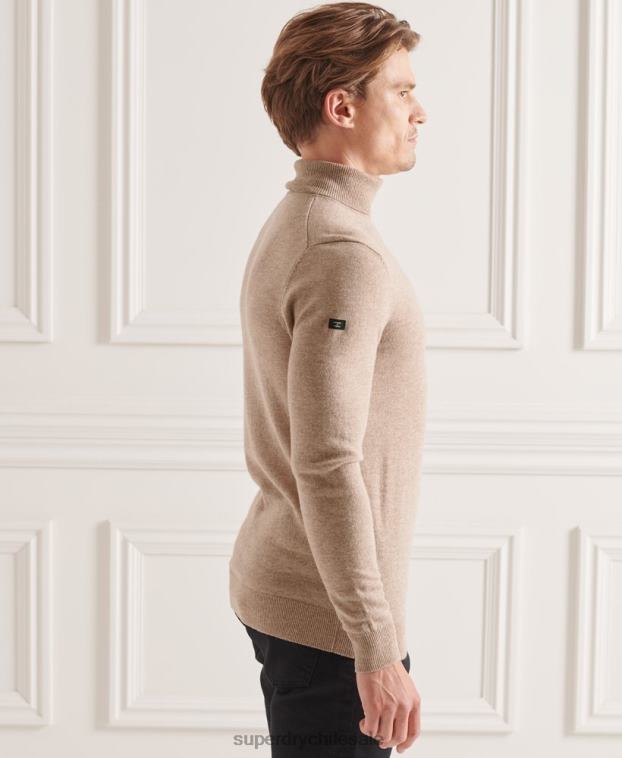 hombres Superdry marrón suéter studios de lana de cordero con cuello vuelto 2R68Z5319