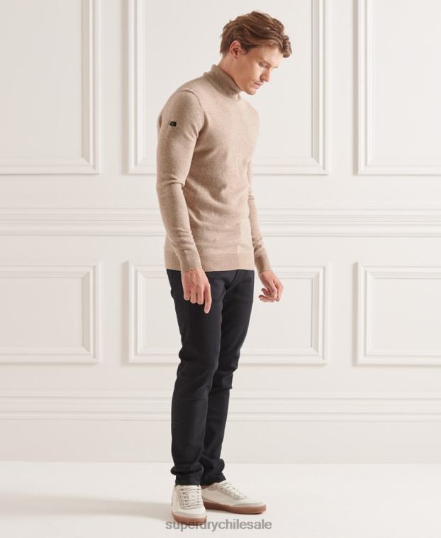 hombres Superdry marrón suéter studios de lana de cordero con cuello vuelto 2R68Z5319