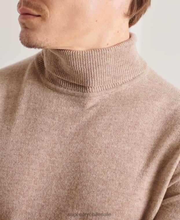 hombres Superdry marrón suéter studios de lana de cordero con cuello vuelto 2R68Z5319