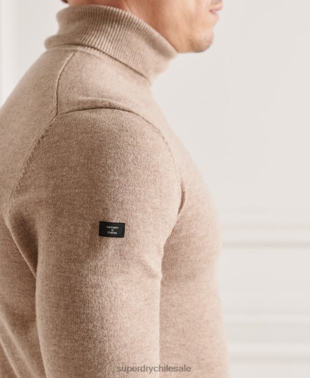 hombres Superdry marrón suéter studios de lana de cordero con cuello vuelto 2R68Z5319