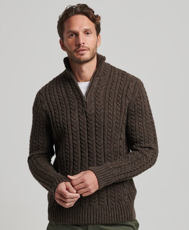 hombres Superdry marrón suéter vintage con cuello henley de jacob 2R68Z1322