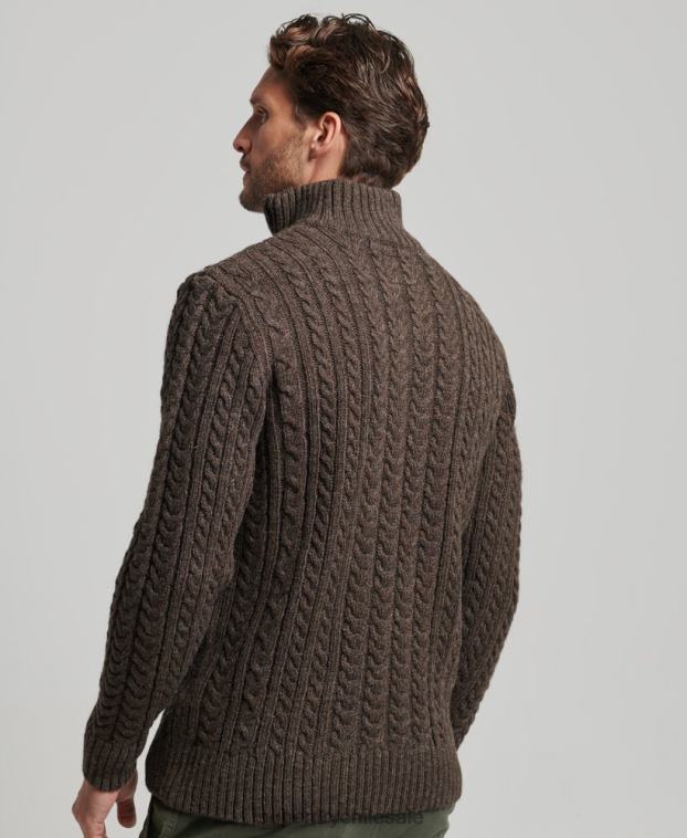 hombres Superdry marrón suéter vintage con cuello henley de jacob 2R68Z1322