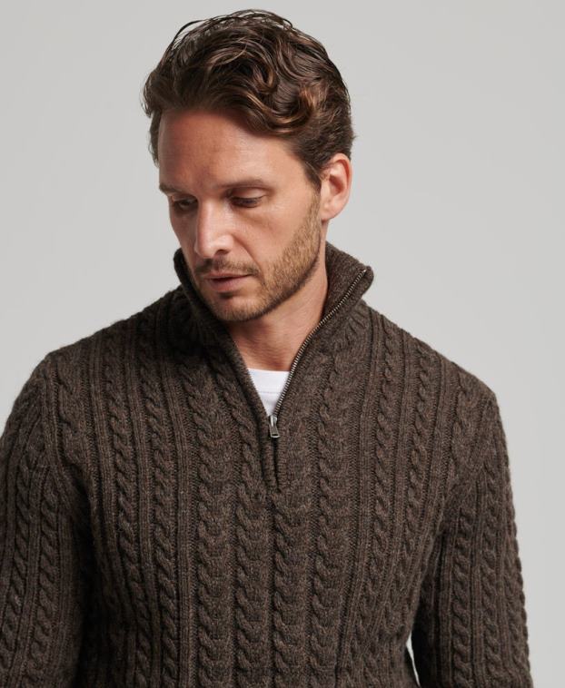 hombres Superdry marrón suéter vintage con cuello henley de jacob 2R68Z1322