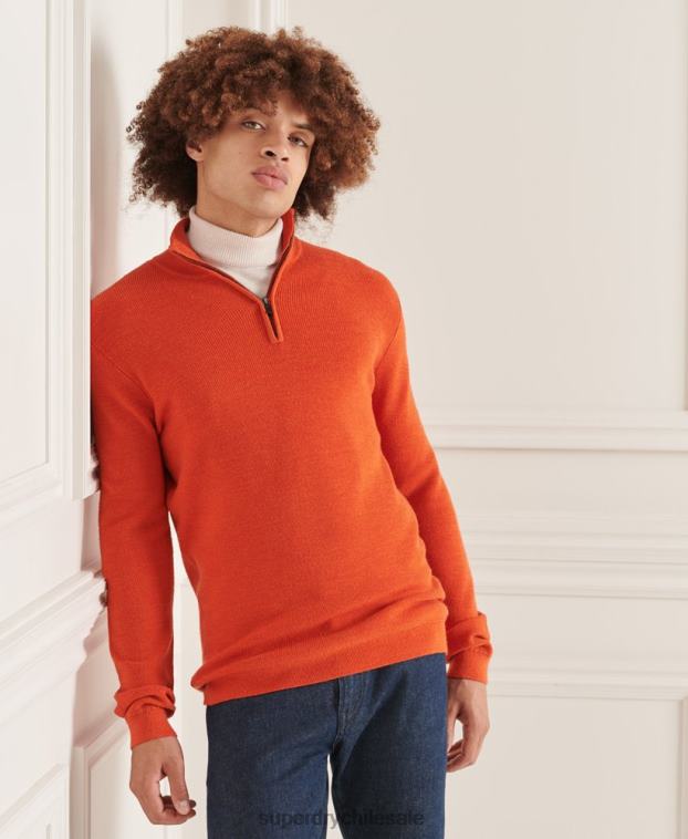 hombres Superdry naranja jersey con cuello tunecino de lana merino studios 2R68Z5288