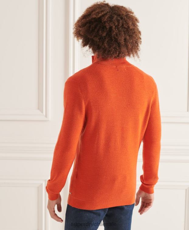 hombres Superdry naranja jersey con cuello tunecino de lana merino studios 2R68Z5288