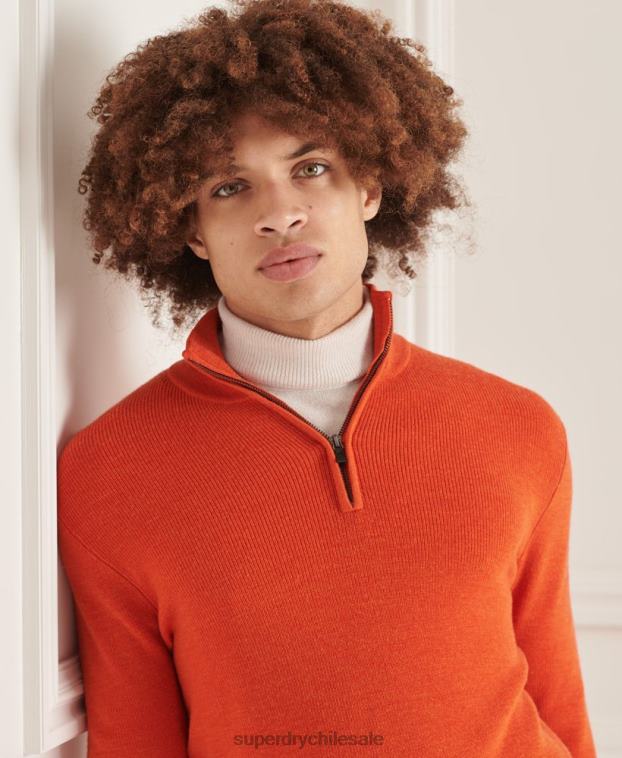 hombres Superdry naranja jersey con cuello tunecino de lana merino studios 2R68Z5288
