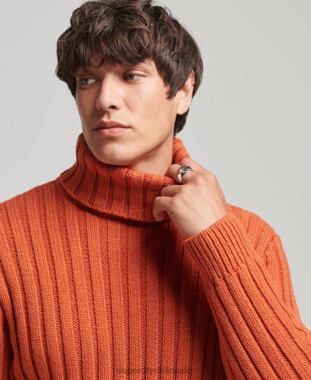 hombres Superdry naranja jersey de mezcla de merino con cuello vuelto 2R68Z5239