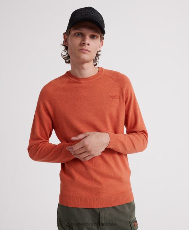 hombres Superdry naranja suéter con cuello redondo de algodón con etiqueta naranja 2R68Z1359
