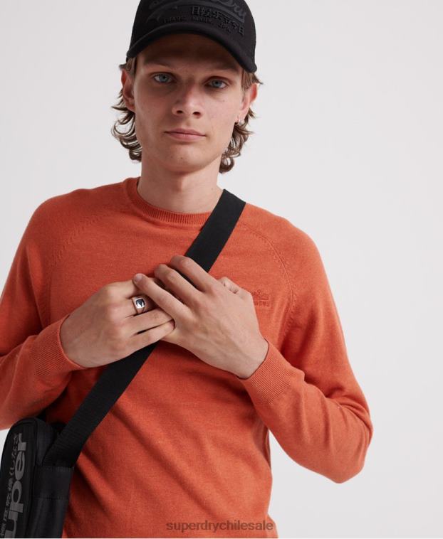 hombres Superdry naranja suéter con cuello redondo de algodón con etiqueta naranja 2R68Z1359