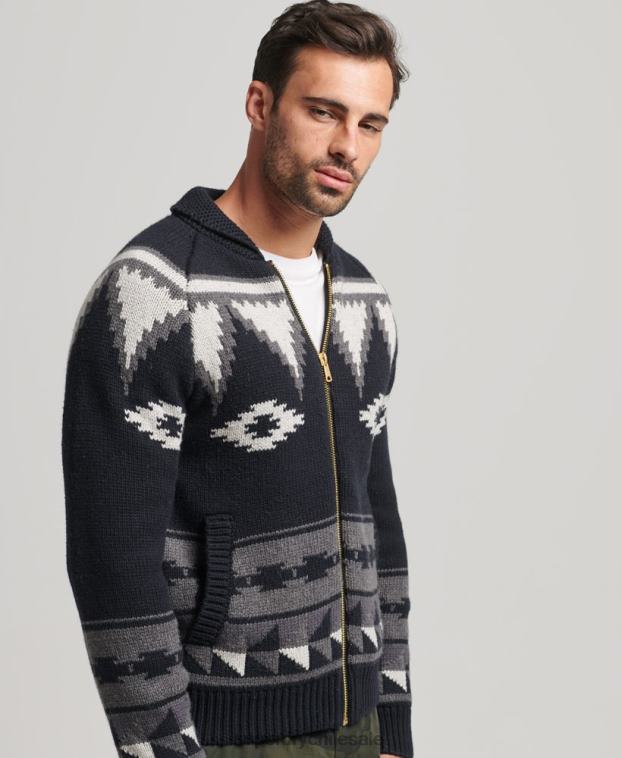 hombres Superdry negro cárdigan con cremallera y esmoquin estampado 2R68Z5263