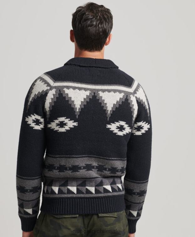 hombres Superdry negro cárdigan con cremallera y esmoquin estampado 2R68Z5263