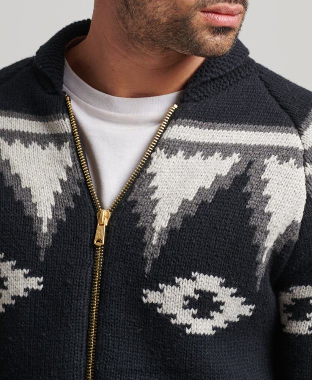 hombres Superdry negro cárdigan con cremallera y esmoquin estampado 2R68Z5263
