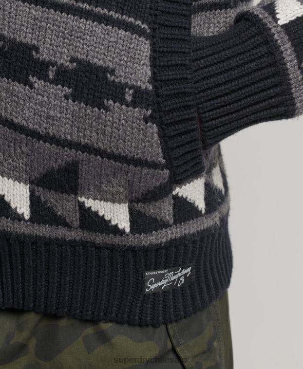 hombres Superdry negro cárdigan con cremallera y esmoquin estampado 2R68Z5263
