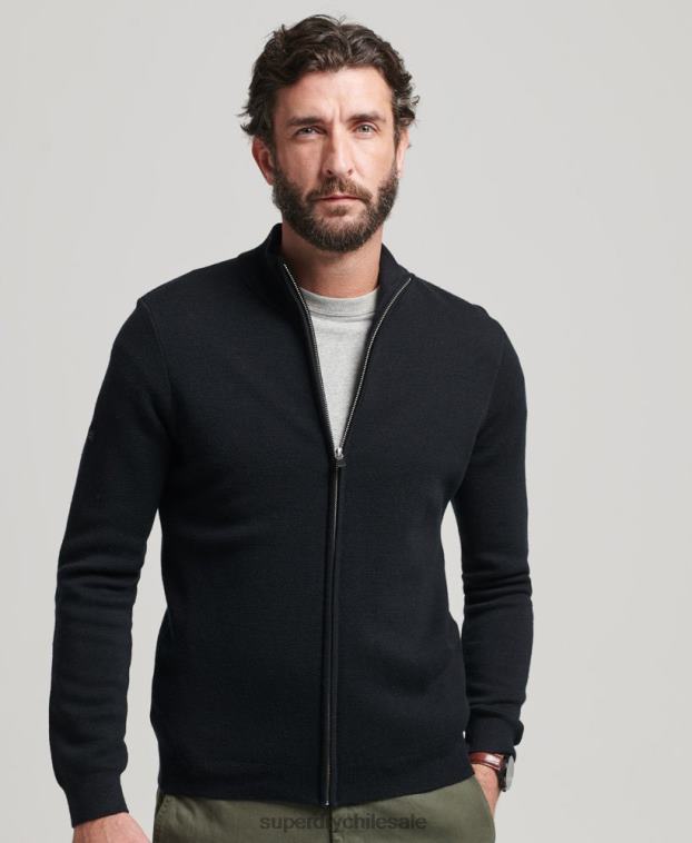 hombres Superdry negro cárdigan de punto con cremallera en merino 2R68Z1239