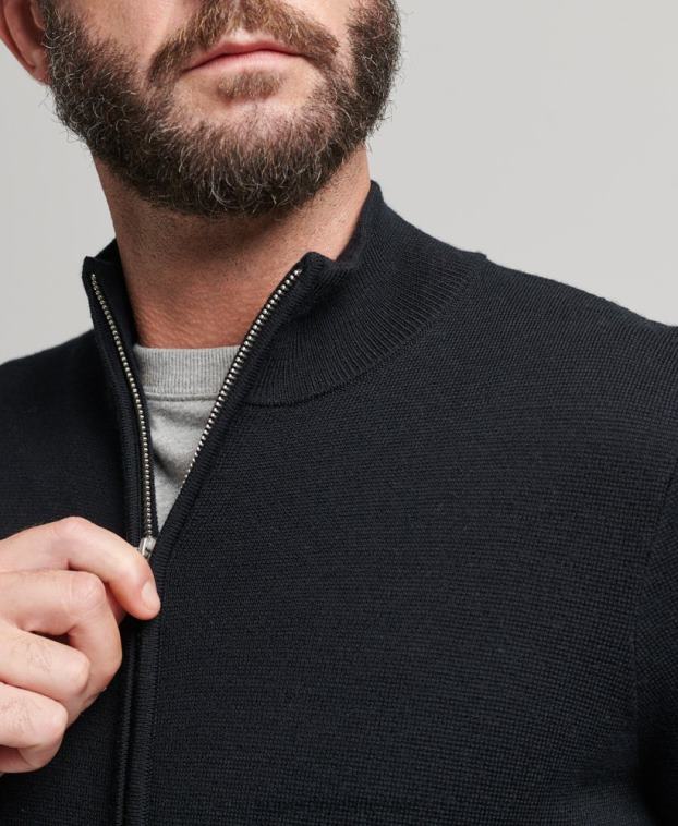 hombres Superdry negro cárdigan de punto con cremallera en merino 2R68Z1239