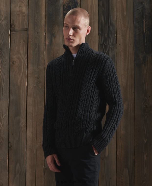 hombres Superdry negro jersey con cuello henley de jacob 2R68Z1350