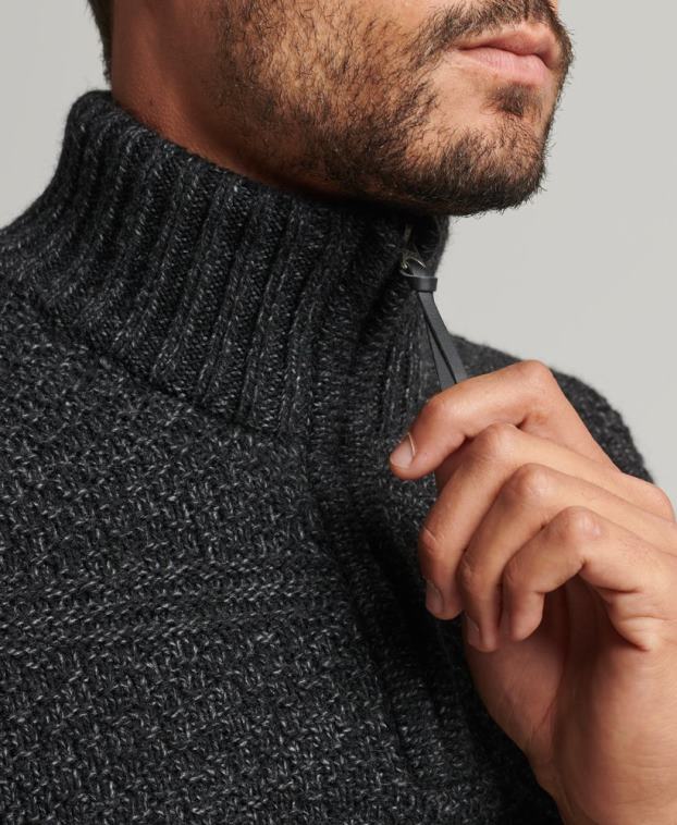 hombres Superdry negro jersey con cuello henley de jacob 2R68Z5253