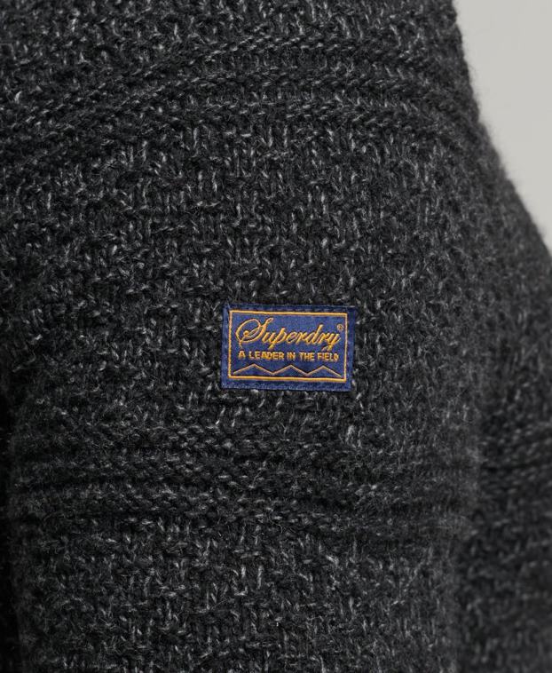 hombres Superdry negro jersey con cuello henley de jacob 2R68Z5253