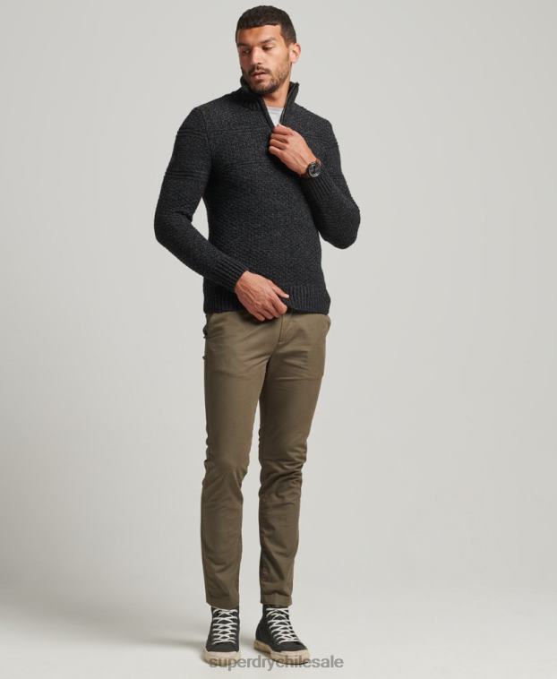 hombres Superdry negro jersey con cuello henley de jacob 2R68Z5253