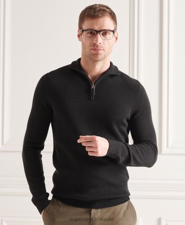 hombres Superdry negro jersey con cuello henley de merino 2R68Z5349
