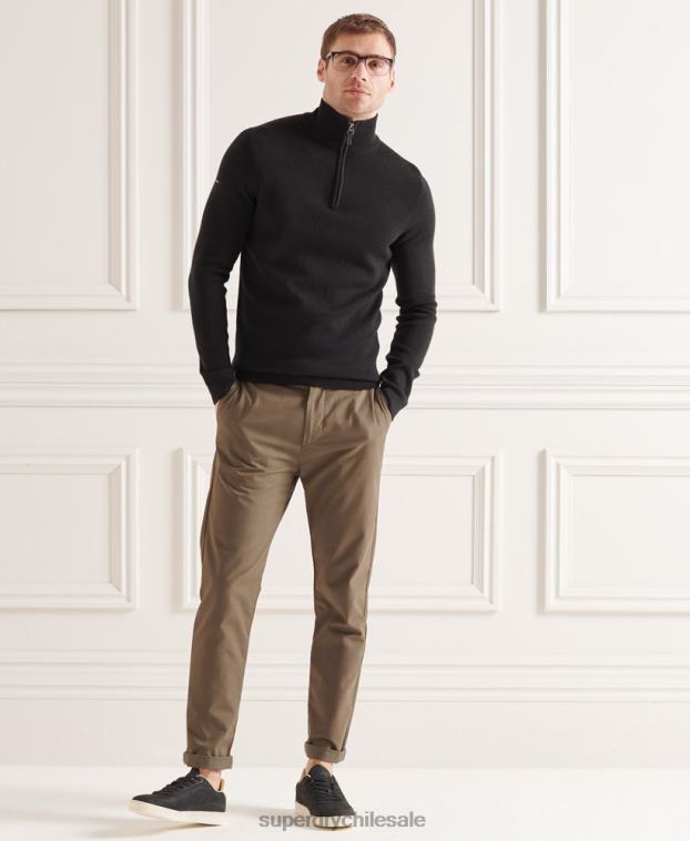 hombres Superdry negro jersey con cuello henley de merino 2R68Z5349