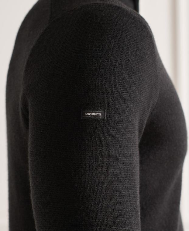 hombres Superdry negro jersey con cuello henley de merino 2R68Z5349