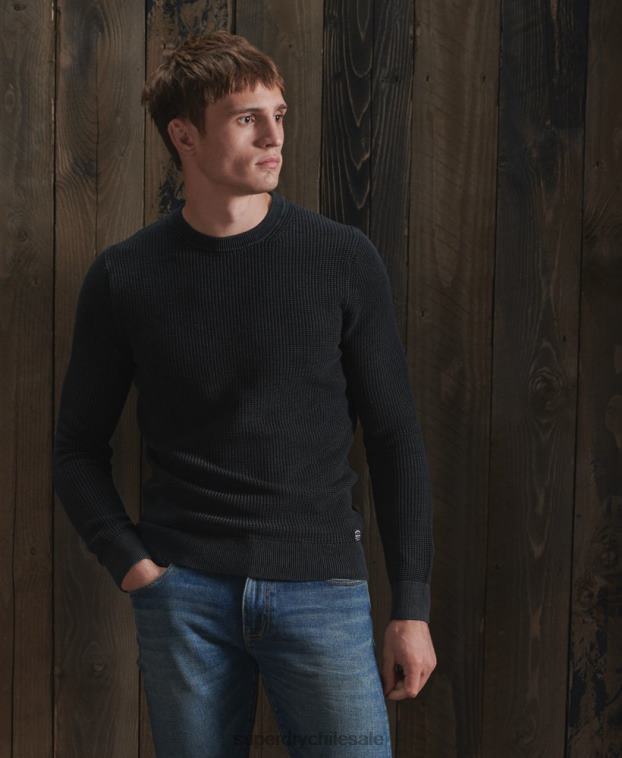 hombres Superdry negro jersey con cuello redondo Academy con textura teñida 2R68Z5336