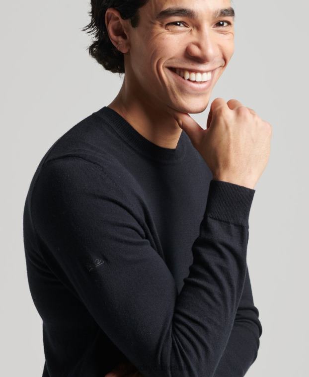 hombres Superdry negro jersey con cuello redondo de cashmere y algodón orgánico 2R68Z1288