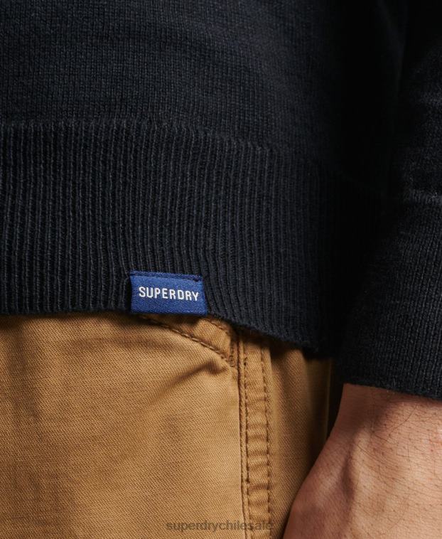 hombres Superdry negro jersey con cuello redondo de cashmere y algodón orgánico 2R68Z1288