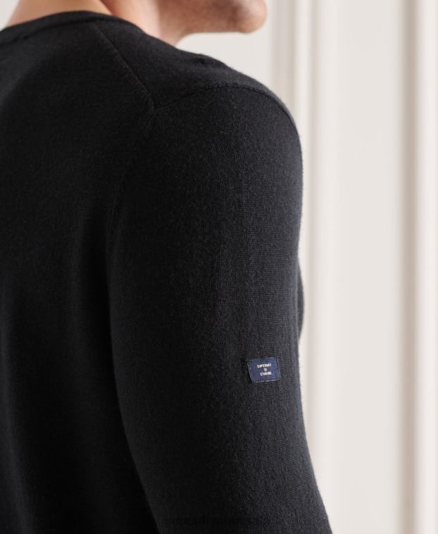 hombres Superdry negro jersey de merino con cuello de pico 2R68Z1330