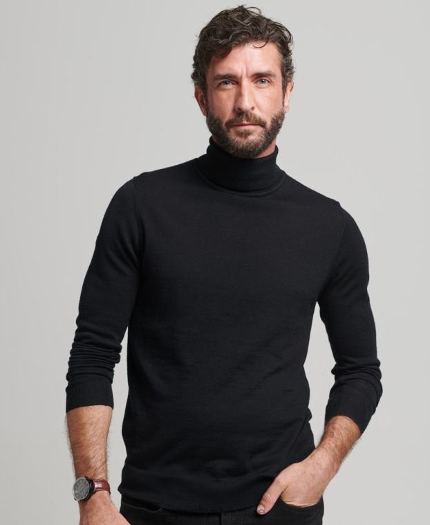 hombres Superdry negro jersey de merino con cuello vuelto 2R68Z1321
