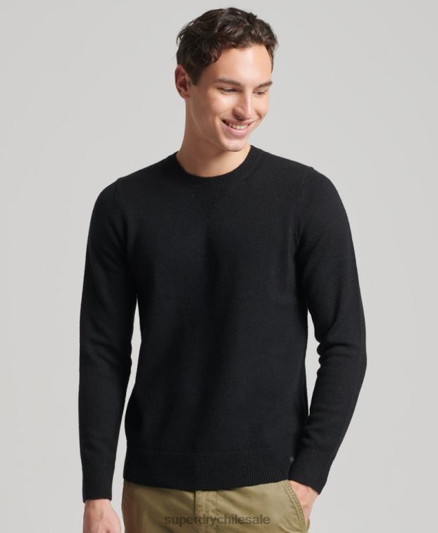 hombres Superdry negro suéter con cuello redondo de lana de cordero 2R68Z5270