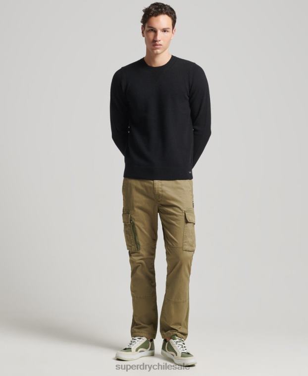 hombres Superdry negro suéter con cuello redondo de lana de cordero 2R68Z5270
