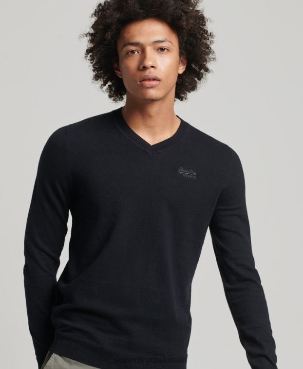 hombres Superdry negro suéter con etiqueta naranja y cuello en V 2R68Z1353