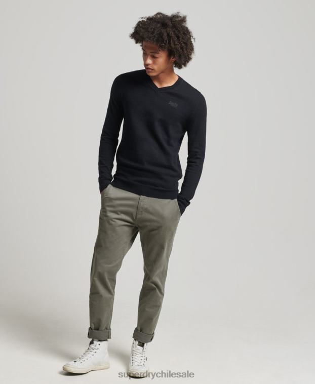 hombres Superdry negro suéter con etiqueta naranja y cuello en V 2R68Z1353