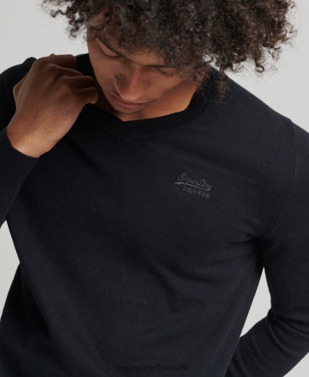 hombres Superdry negro suéter con etiqueta naranja y cuello en V 2R68Z1353