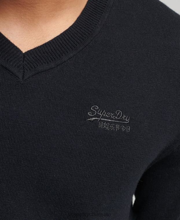 hombres Superdry negro suéter con etiqueta naranja y cuello en V 2R68Z1353