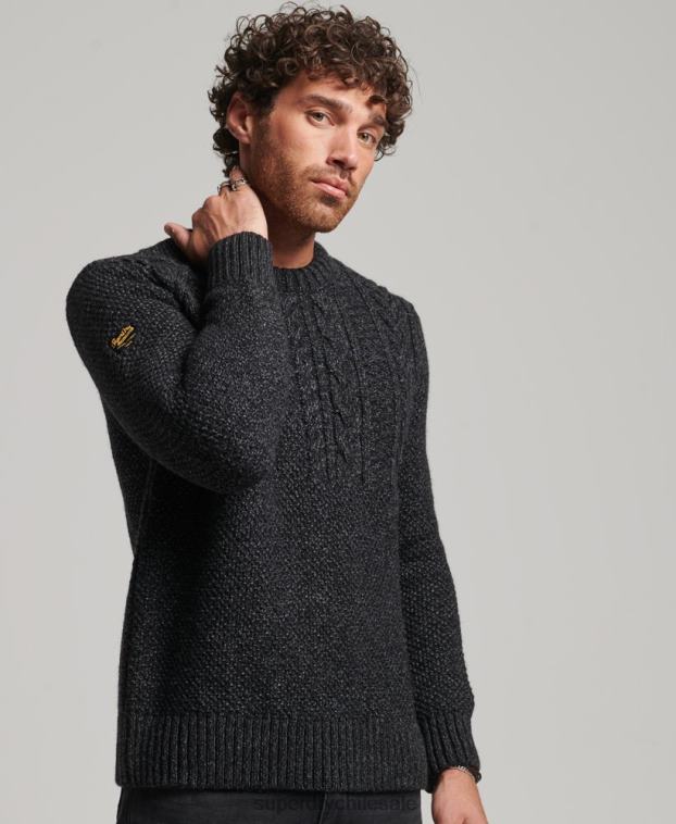 hombres Superdry negro suéter jacob crew 2R68Z1259
