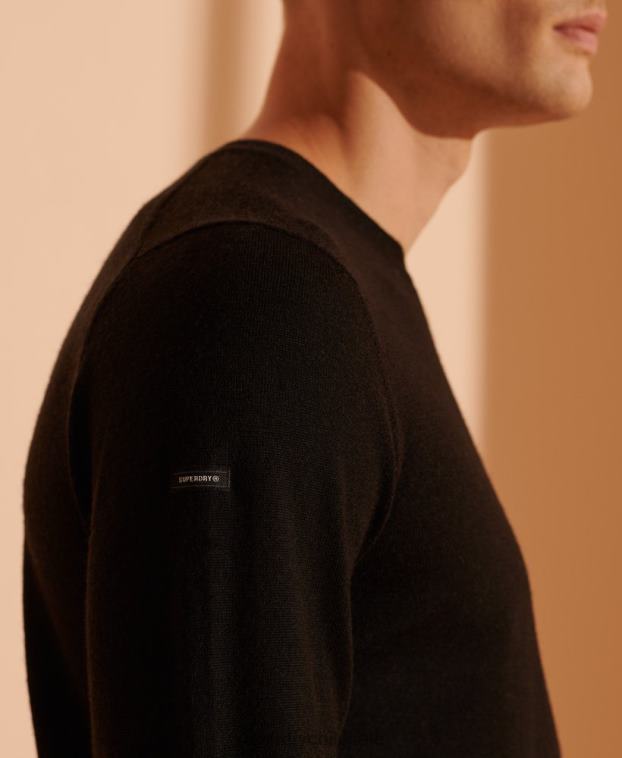 hombres Superdry negro suéter ligero de merino 2R68Z1338