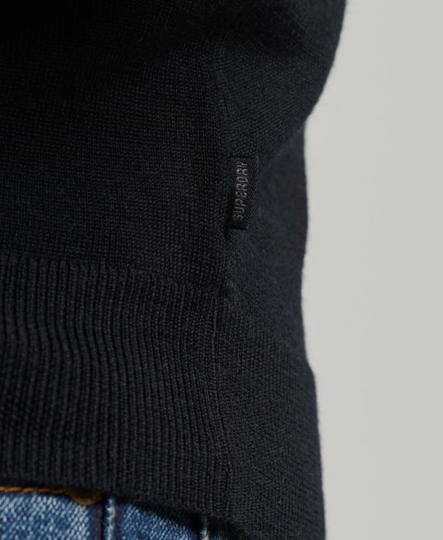 hombres Superdry negro top de punto henley con cuello redondo de merino 2R68Z1534