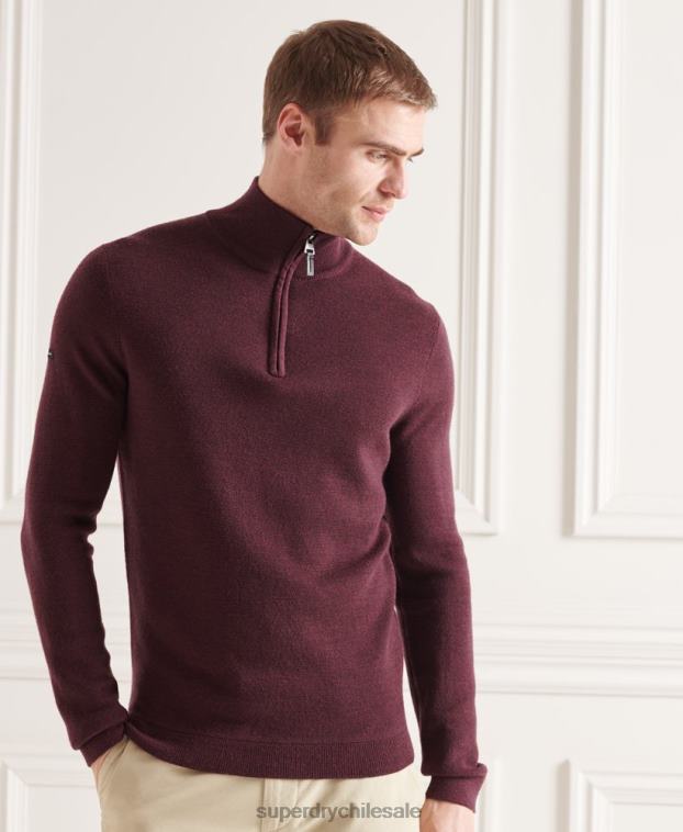 hombres Superdry púrpura jersey con cuello henley de merino 2R68Z5339