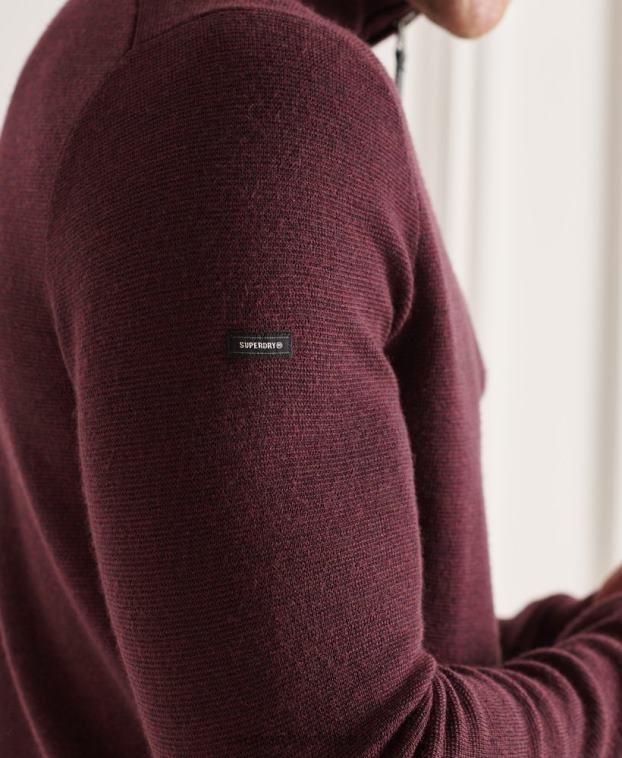 hombres Superdry púrpura jersey con cuello henley de merino 2R68Z5339
