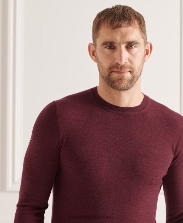 hombres Superdry rojo suéter con cuello redondo de lana merina de studios 2R68Z1331